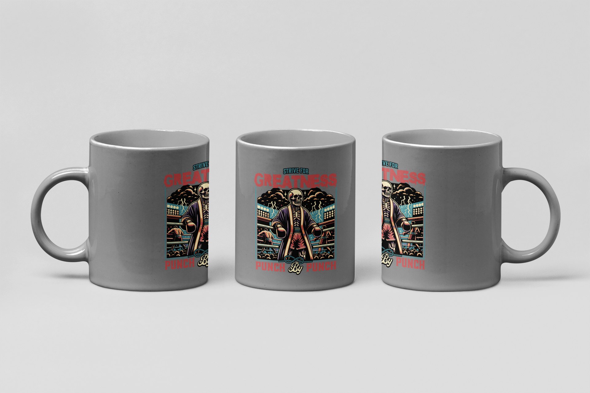 Strive For Greatness boxing mug in grey