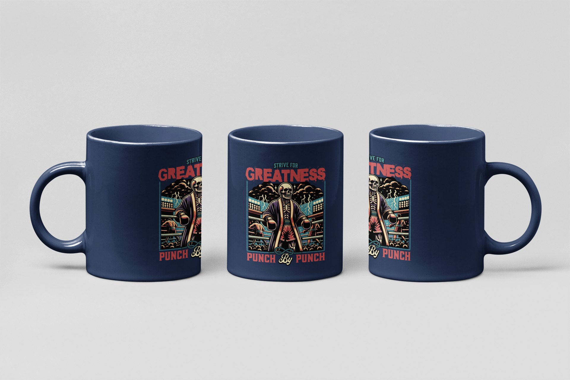 Strive For Greatness boxing mug in navy