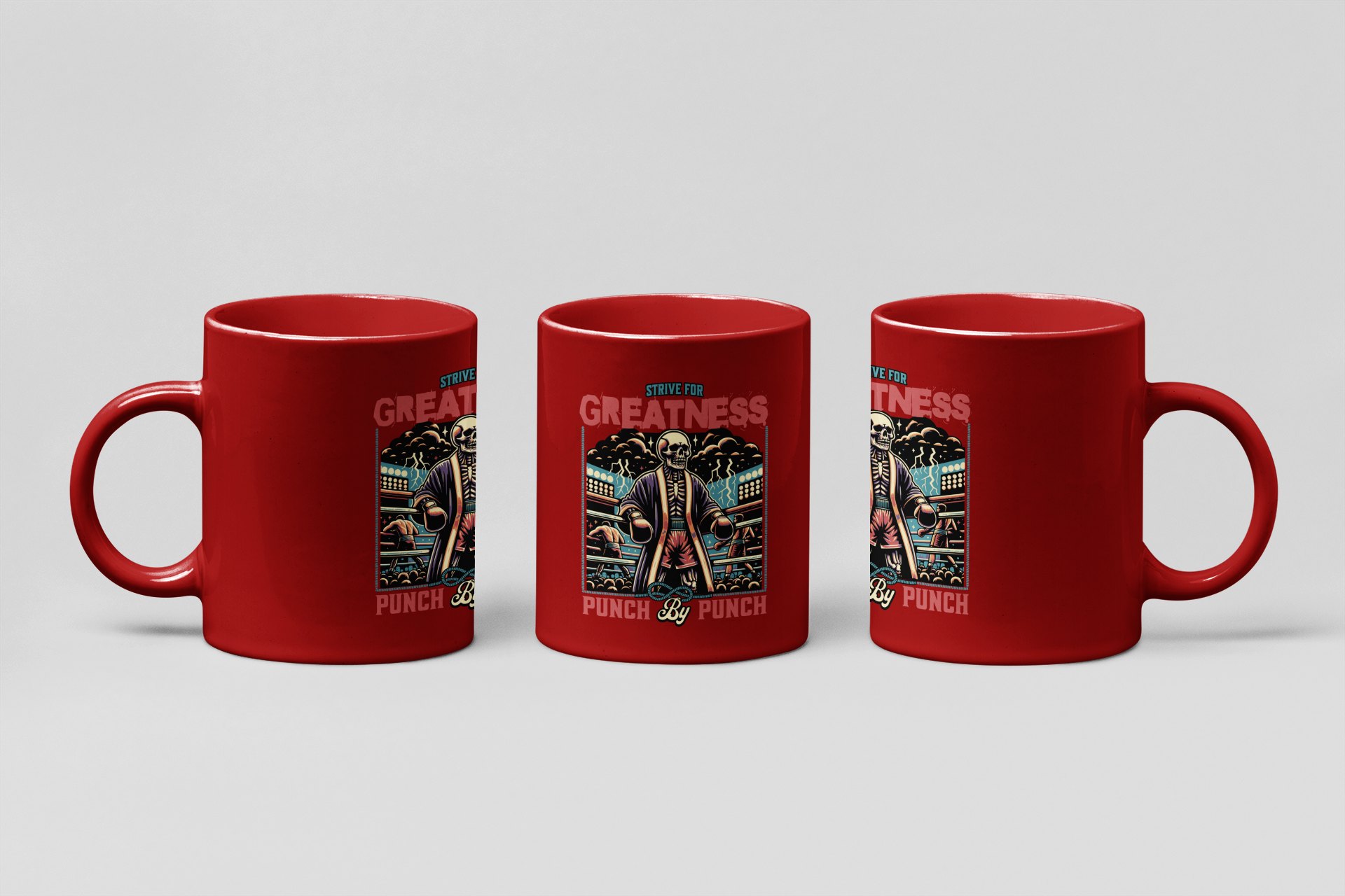 Strive For Greatness boxing mug in red