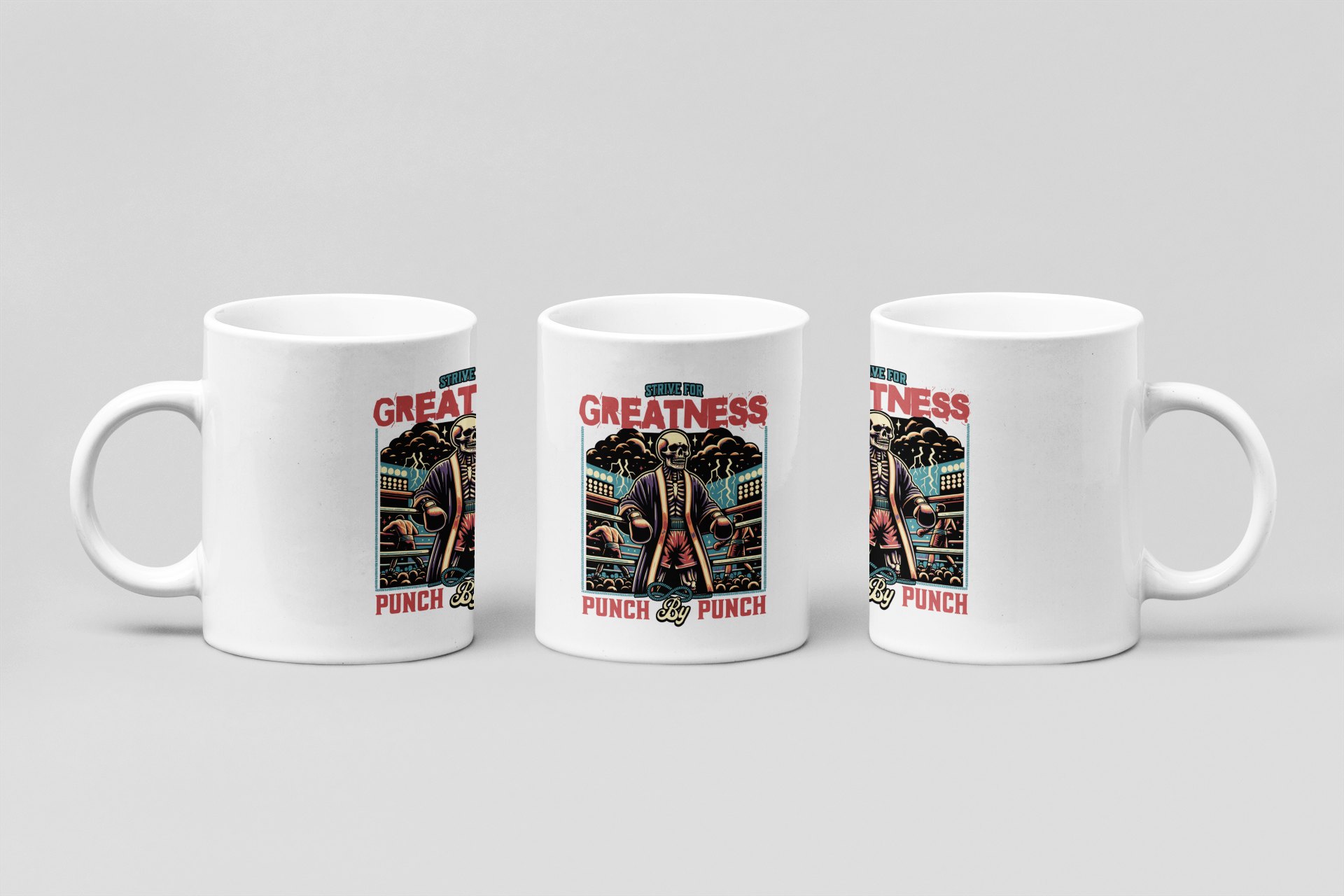 Strive For Greatness boxing mug in white