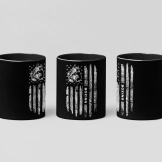 boxing flag and gloves boxing mug in black