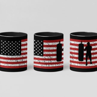 american flag heavy bag boxing mug in black