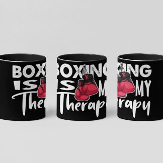 boxing is my therapy boxing mug in black