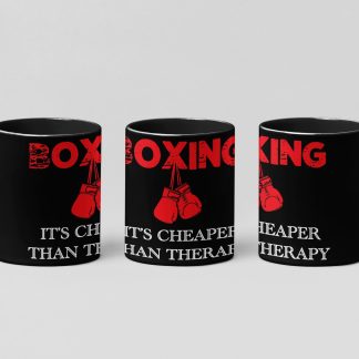 cheaper than therapy boxing mug in black