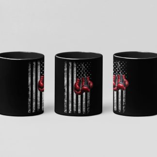 flag and gloves boxing mug in black