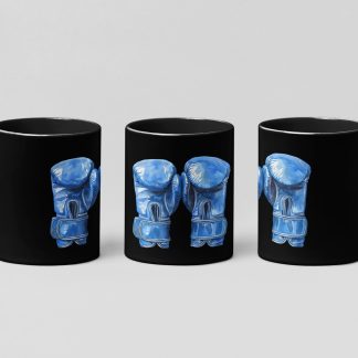 blue watercolour gloves boxing mug in black
