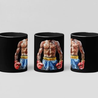 boxer torso watercolour boxing mug in black
