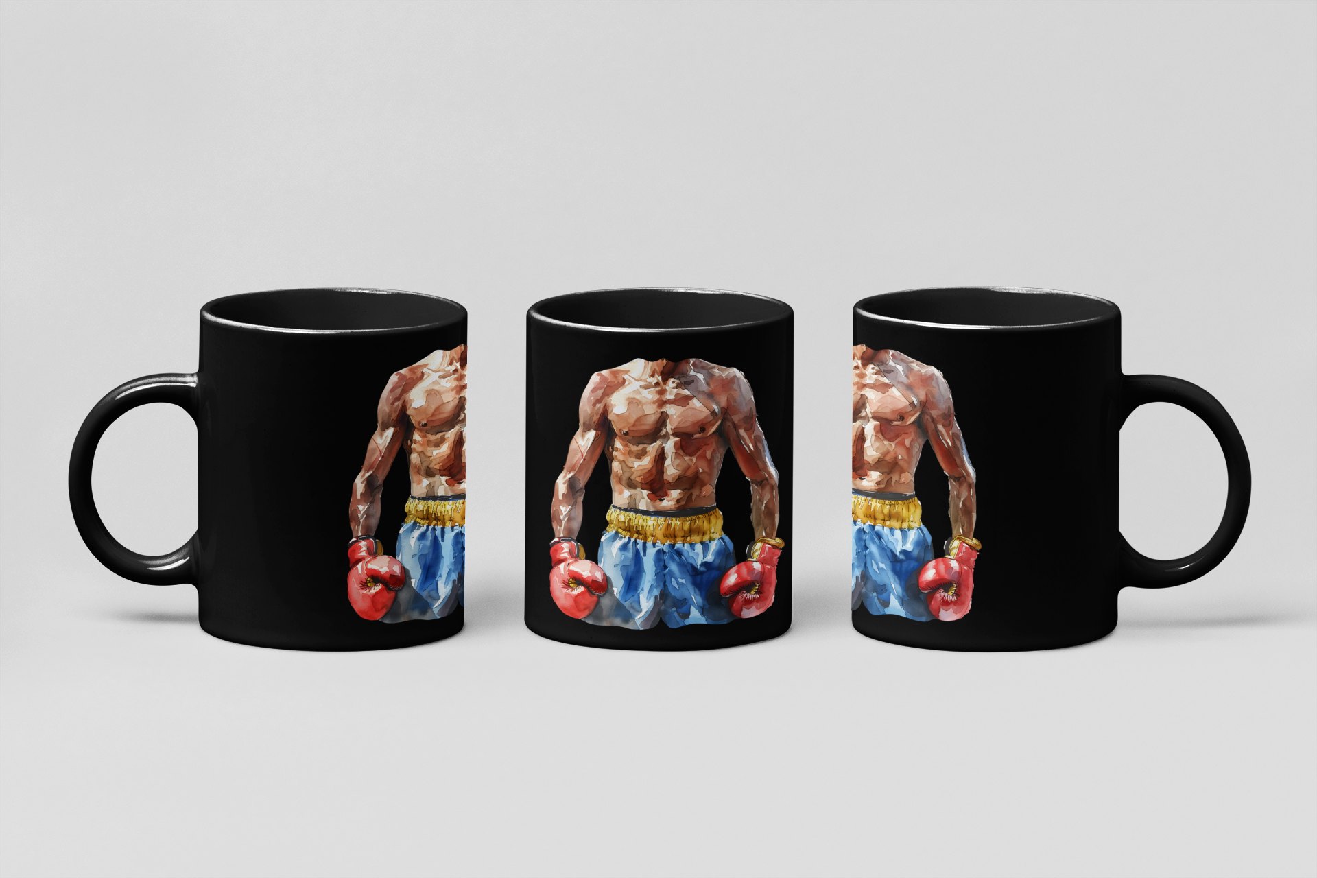 boxer torso watercolour boxing mug in black
