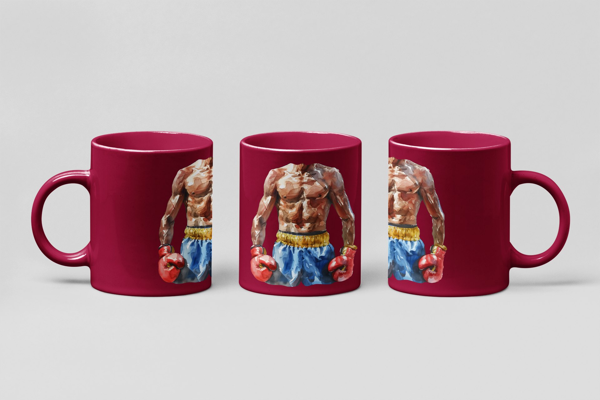 boxer torso watercolour boxing mug in burgundy