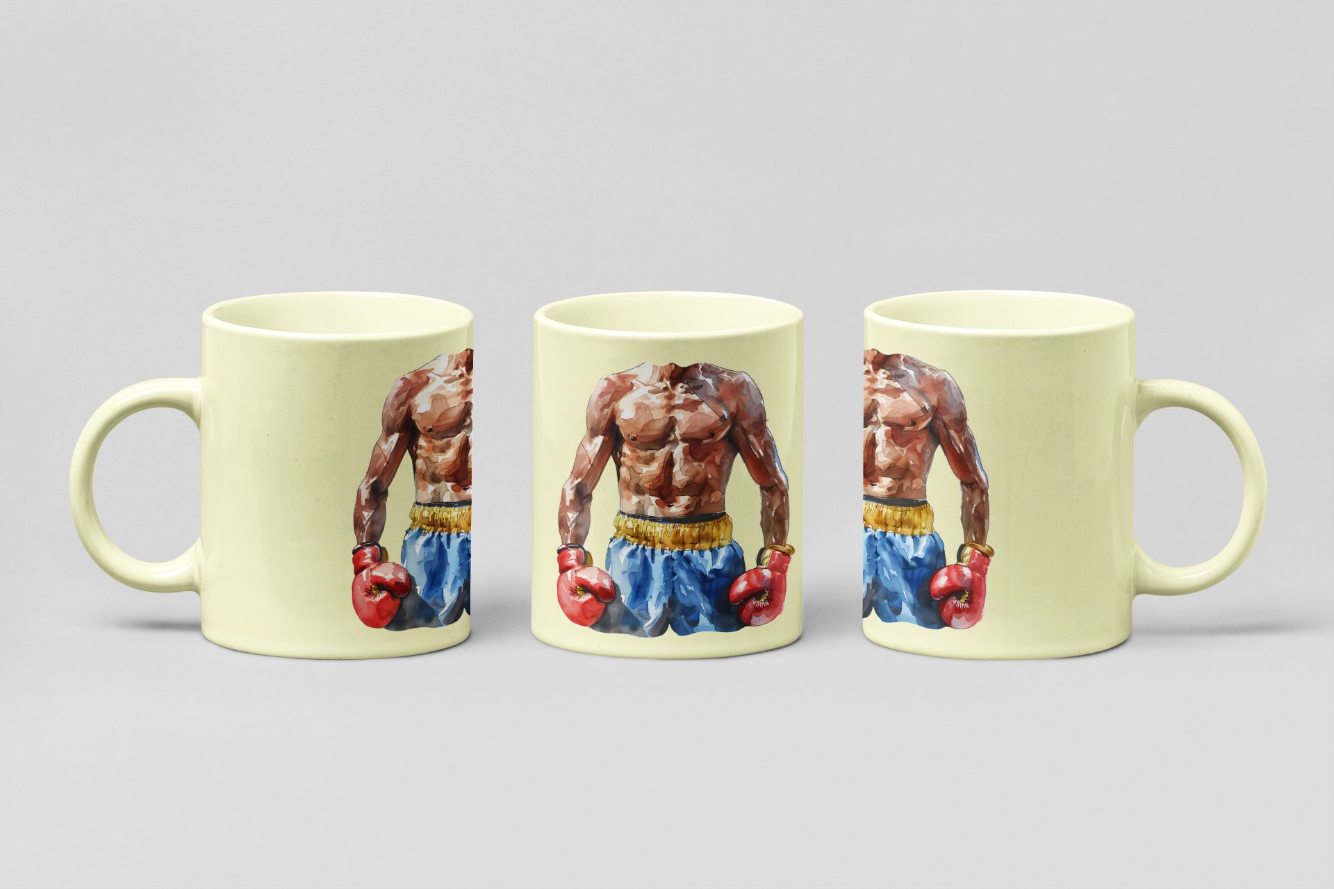 boxer torso watercolour boxing mug in cream