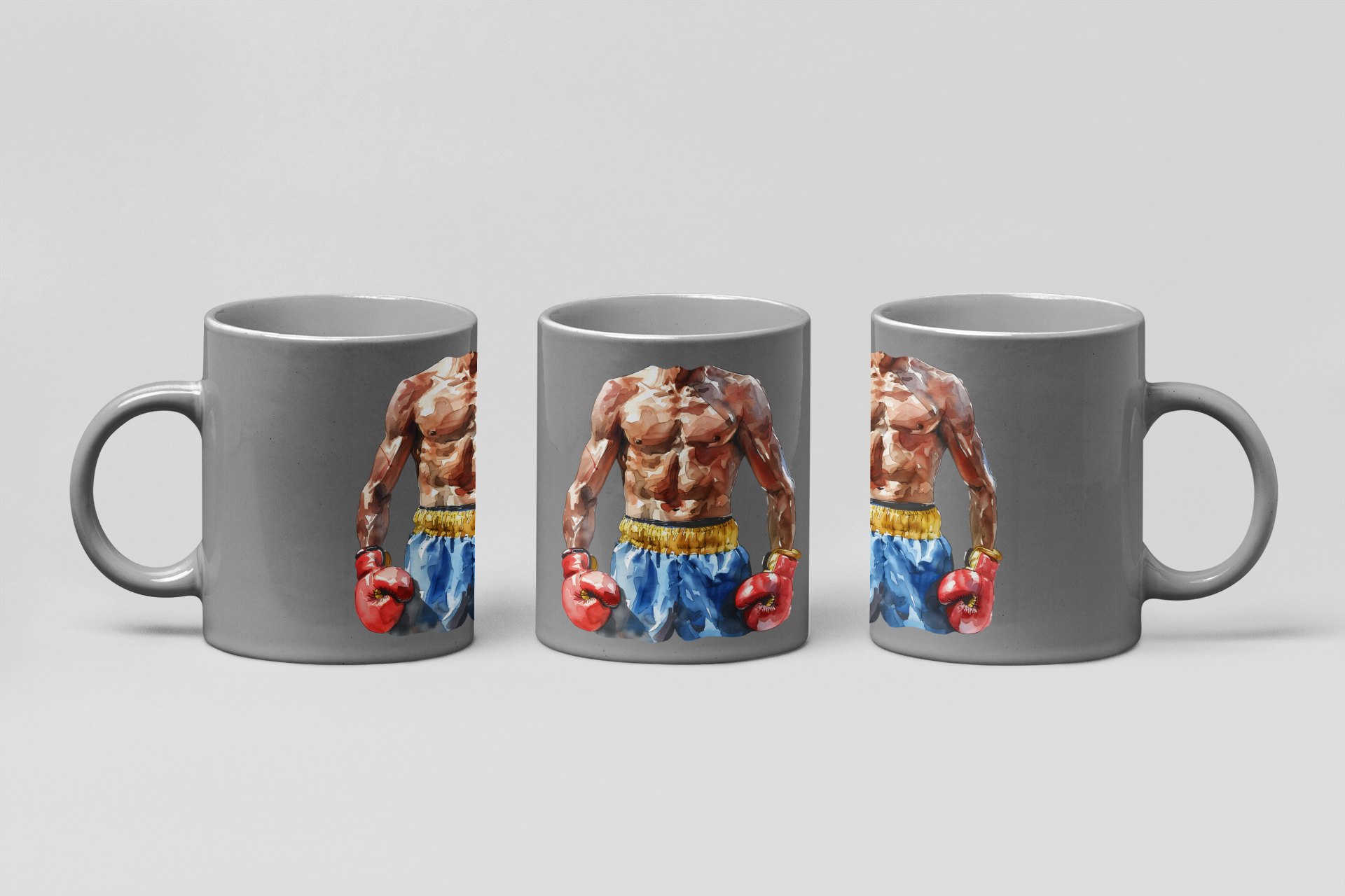 boxer torso watercolour boxing mug in grey