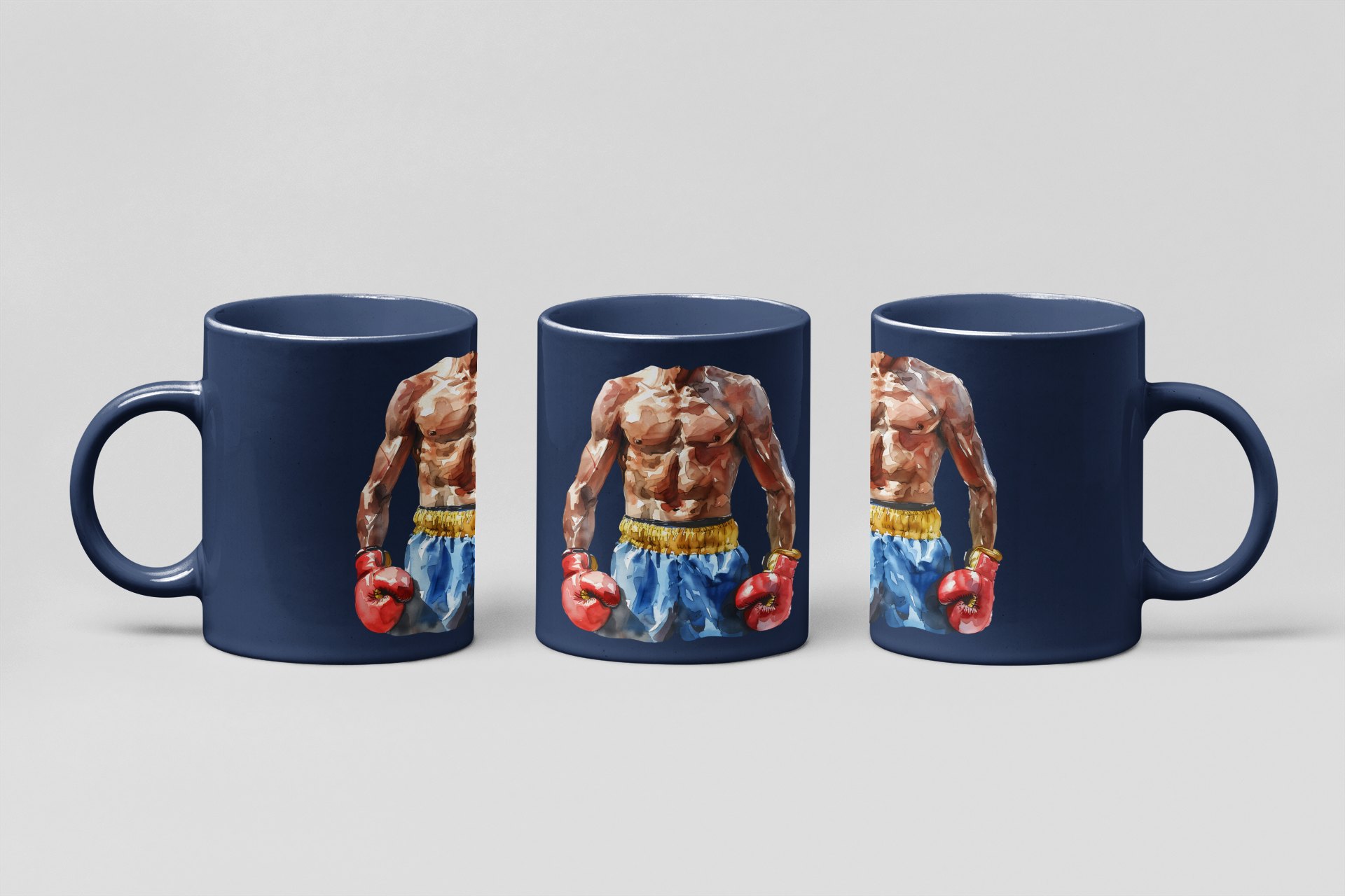 boxer torso watercolour boxing mug in navy