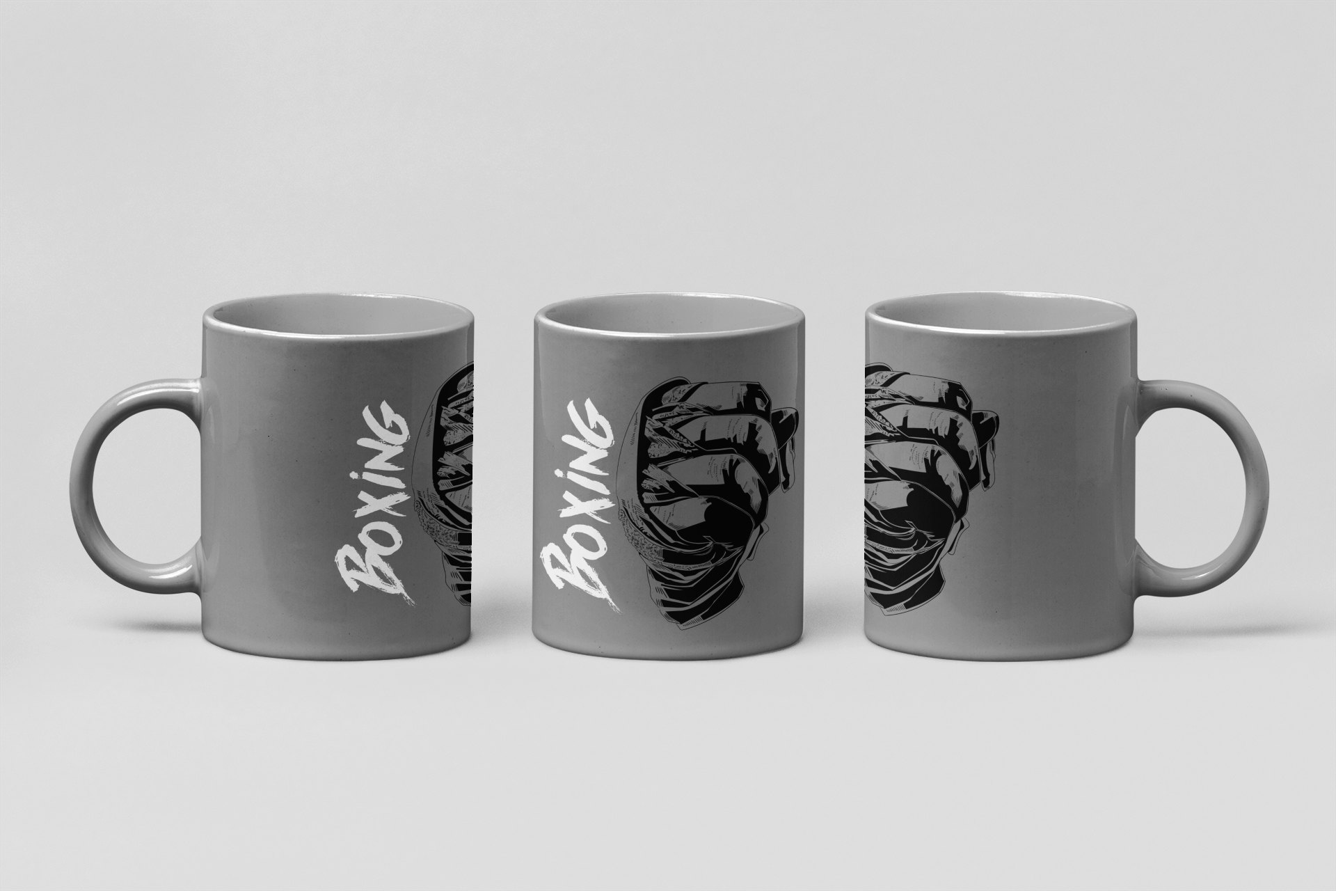 boxing fist boxing mug in grey