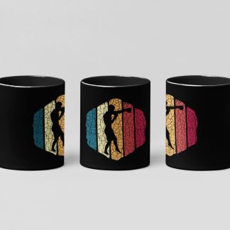 retro panel boxer boxing mug in black
