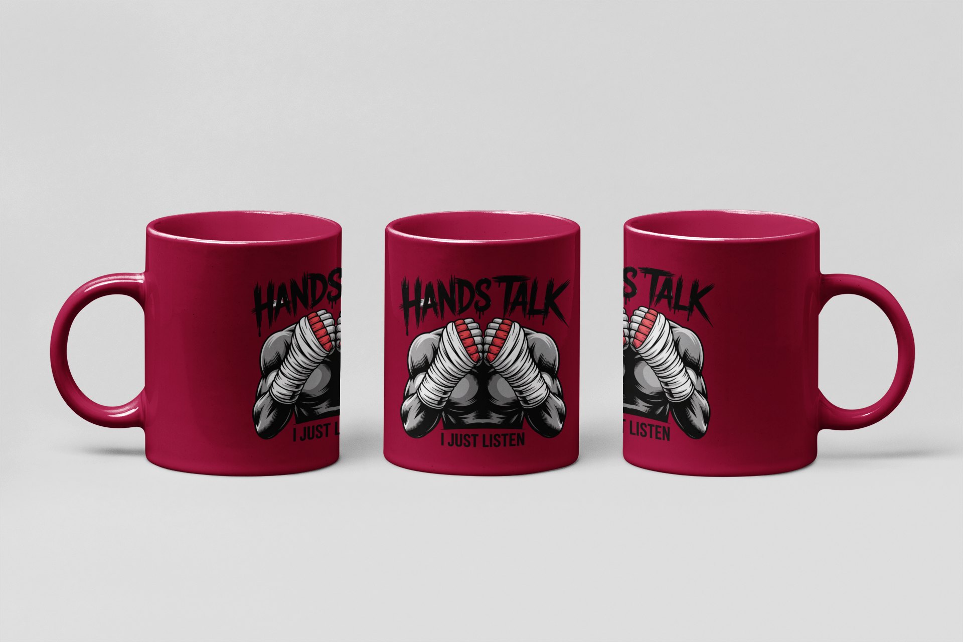 hands talk i just listen boxing mug in burgundy