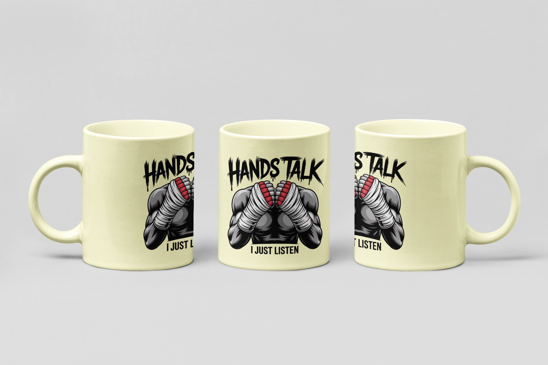 hands talk i just listen boxing mug in cream