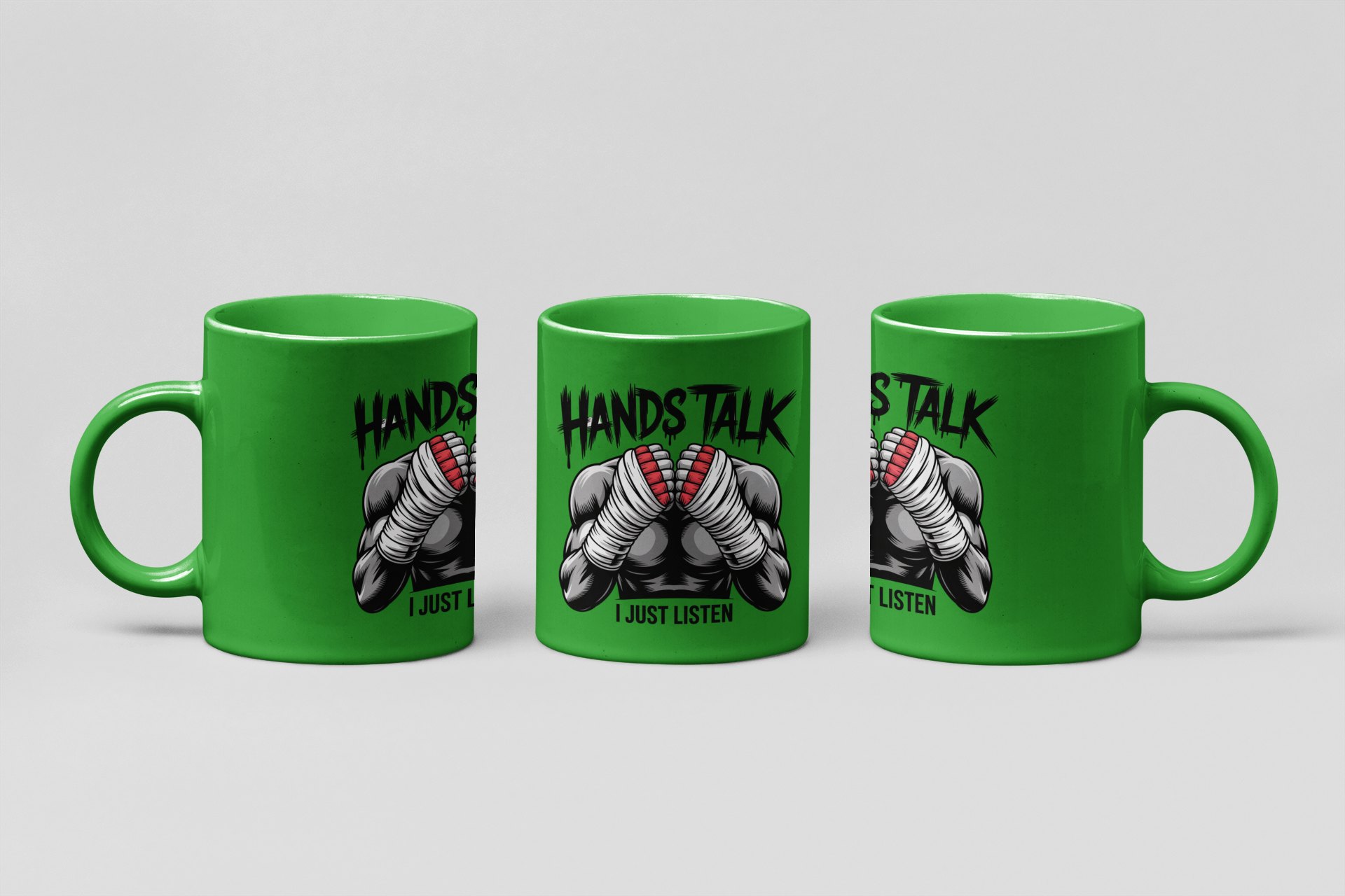 hands talk i just listen boxing mug in forest green