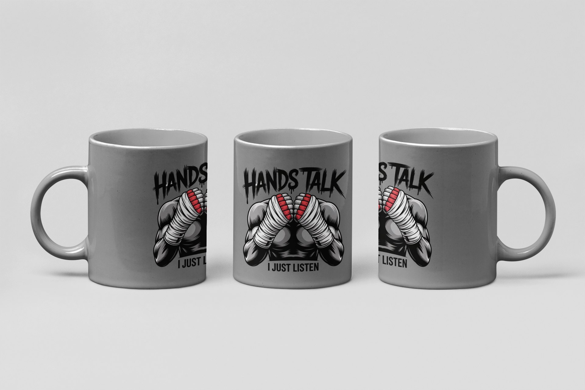 hands talk i just listen boxing mug in grey