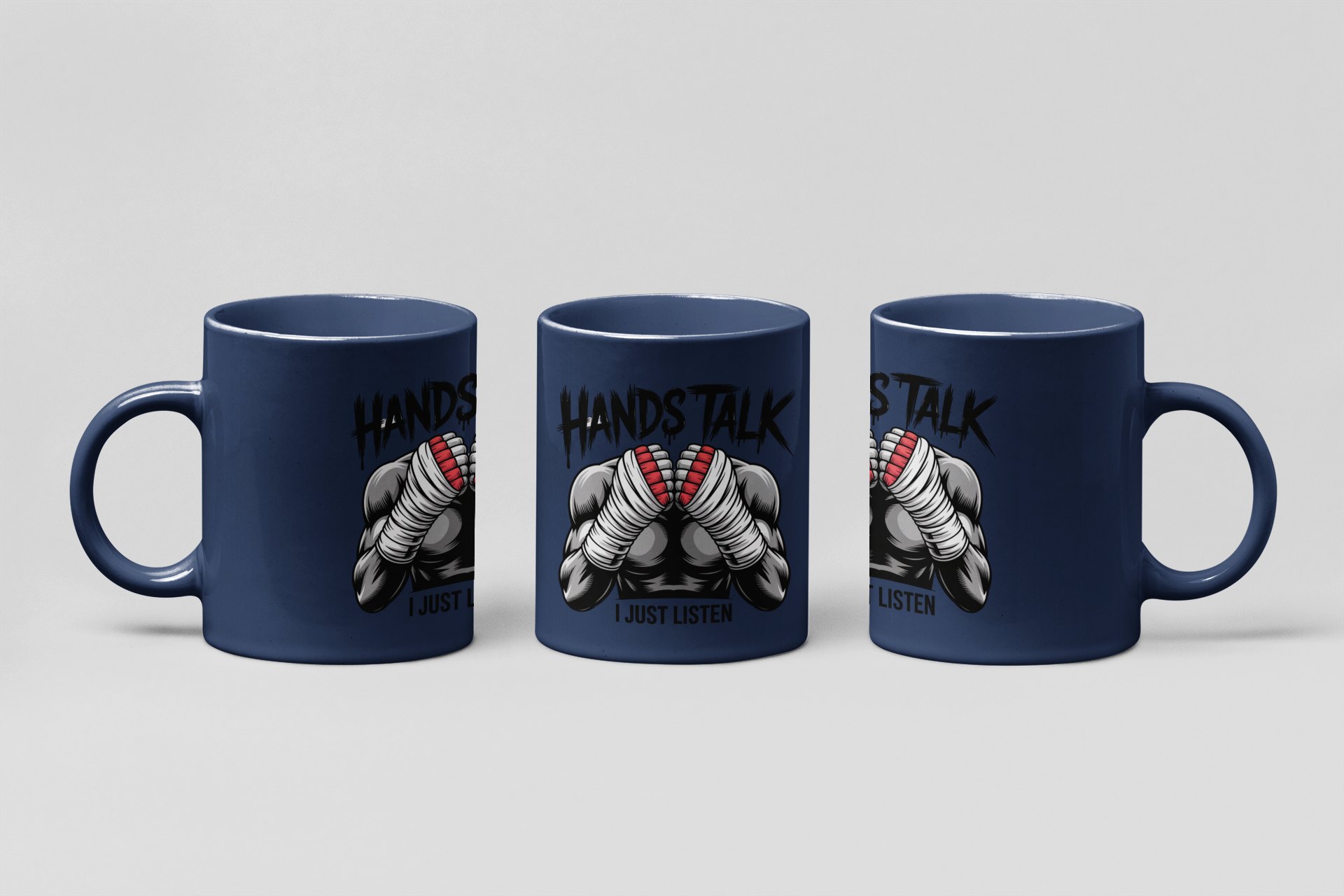 hands talk i just listen boxing mug in navy