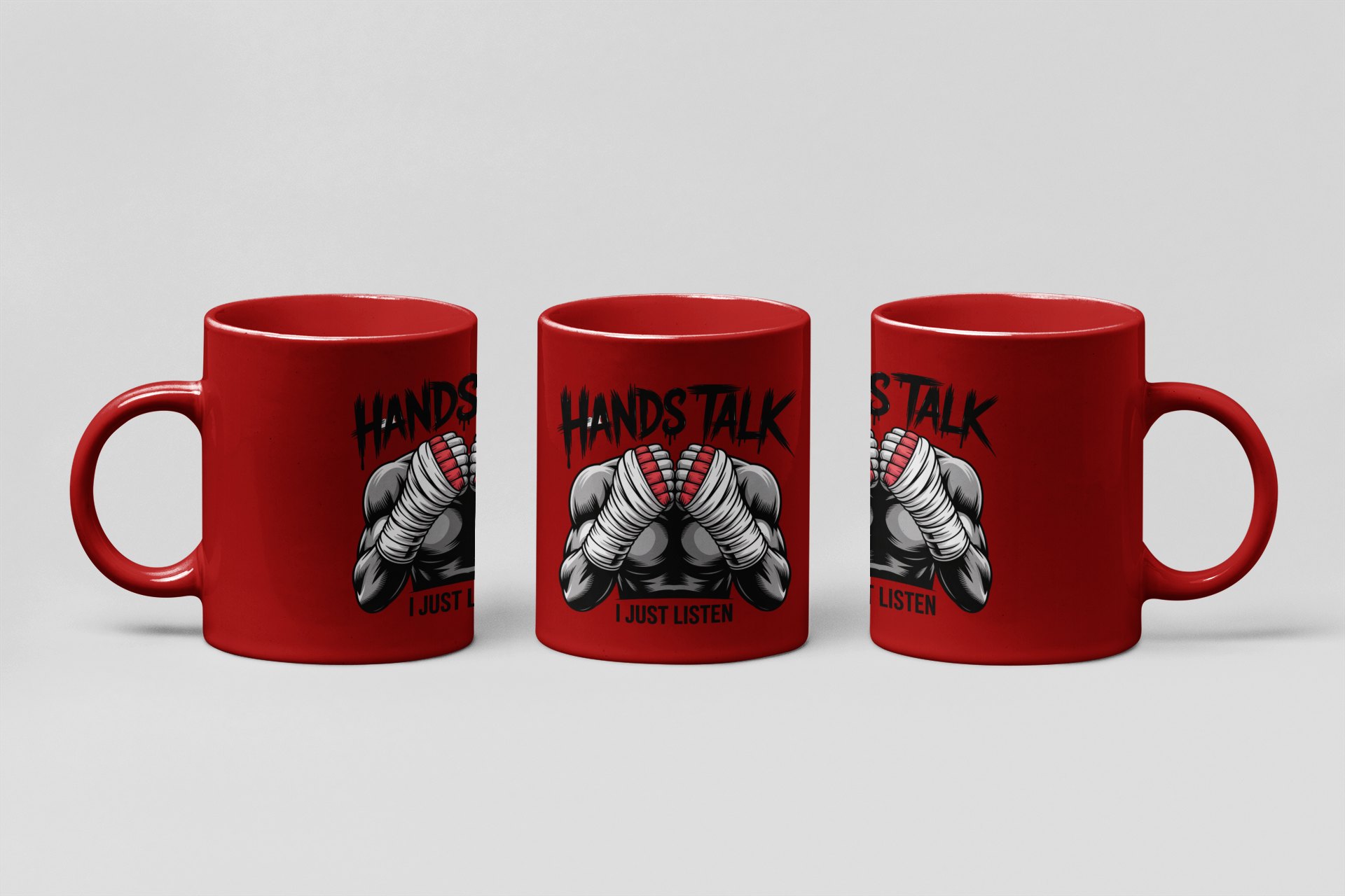 hands talk i just listen boxing mug in red