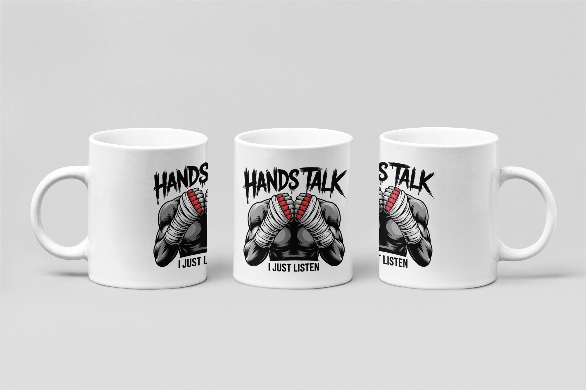 hands talk i just listen boxing mug in white