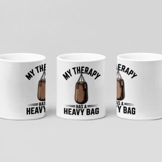 my therapy has a heavy bag boxing mug in white