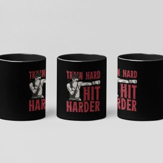 train hard hit harder boxing mug in black