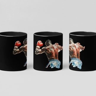 painted boxer jab boxing mug in black