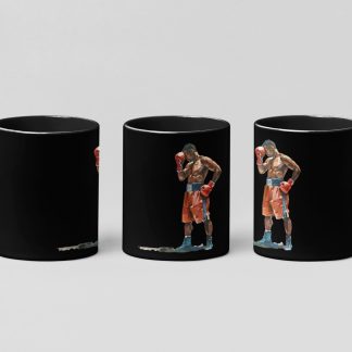 painted boxer stance boxing mug in black
