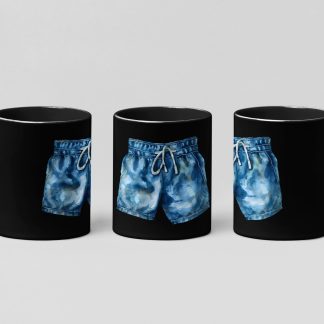 blue boxing shorts boxing mug in black