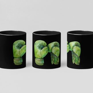 green gloves leaning boxing mug in black