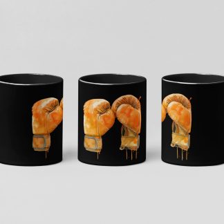 orange gloves hanging boxing mug in black
