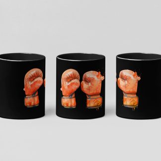 orange gloves upright boxing mug in black