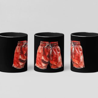 red boxing shorts boxing mug in black
