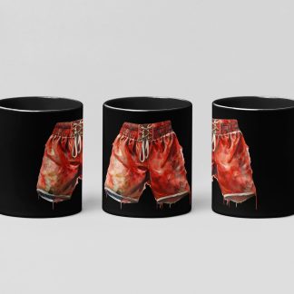 red trunks painted boxing mug in black