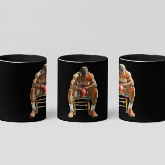 boxer on the stool boxing mug in black