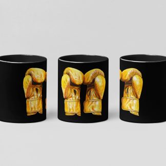 gold gloves pair boxing mug in black