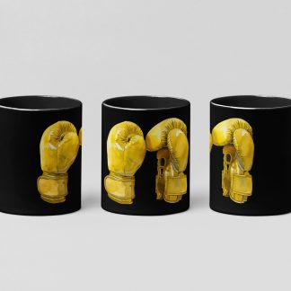 yellow gloves upright boxing mug in black