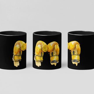 yellow gloves splash boxing mug in black