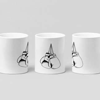 line art hanging gloves boxing mug in white