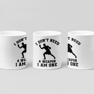 i am the weapon boxing mug in white
