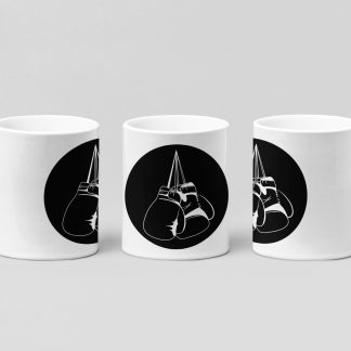 glove circle badge boxing mug in white