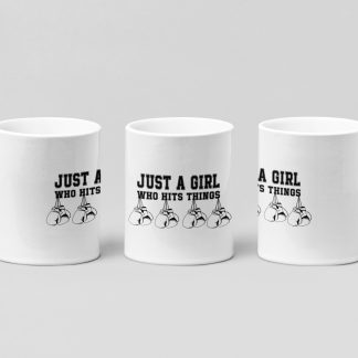 just a girl who hits things boxing mug in white