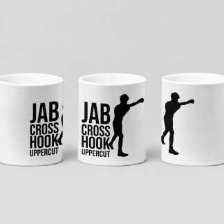 jab cross hook uppercut boxing mug in white