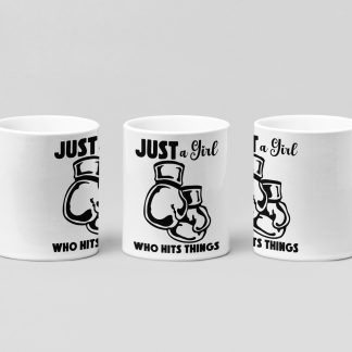 just a girl script boxing mug in white