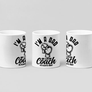 dad and coach script boxing mug in white