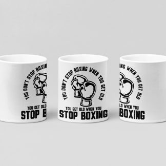 never stop boxing arch boxing mug in white