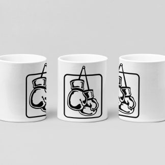 framed hanging gloves boxing mug in white