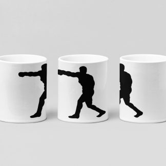 punching silhouette boxing mug in white