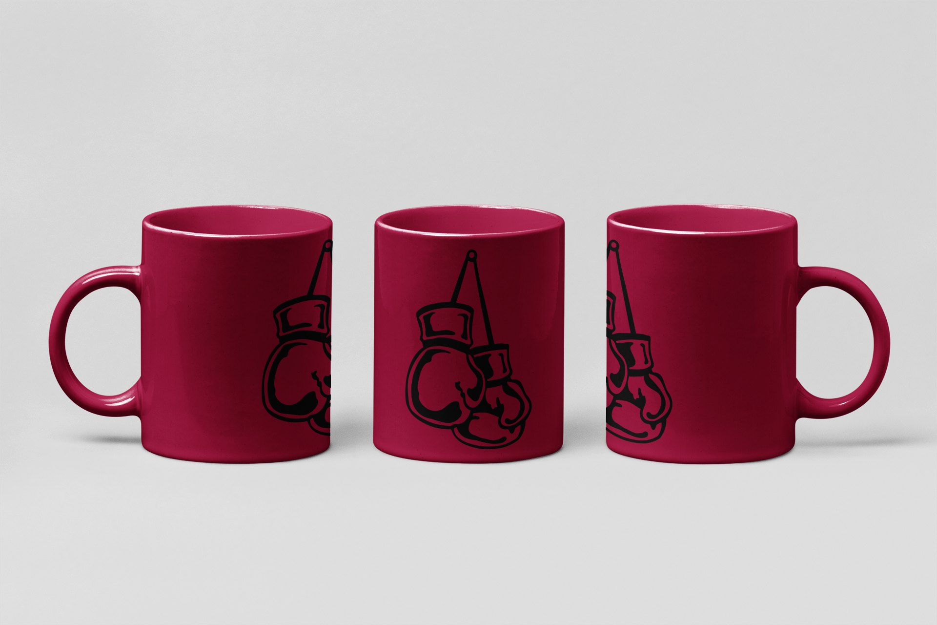 line gloves hanging boxing mug in burgundy